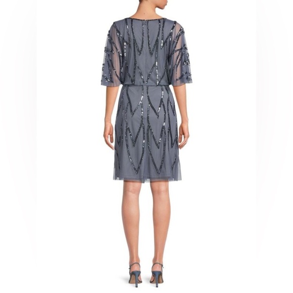 Adrianna Papell Studios Beaded Mesh A-Line Dress - Size 14 - Dusty Blue - NWT - Picture 2 of 10